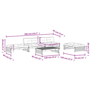 Set Divani da Giardino 5pz con Cuscini in Legno Massello Grigio 3186146