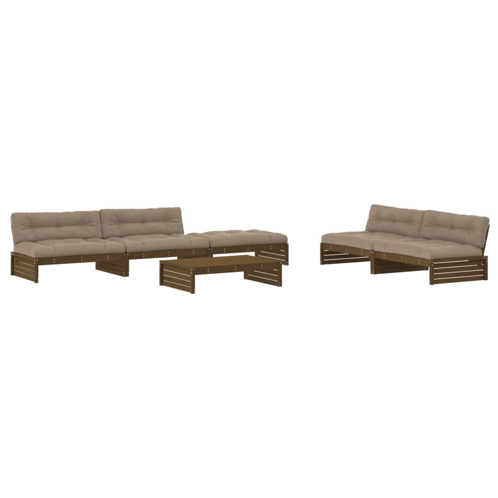 Set Divani da Giardino 6 pz con Cuscini in Legno Massello Miele 3186154