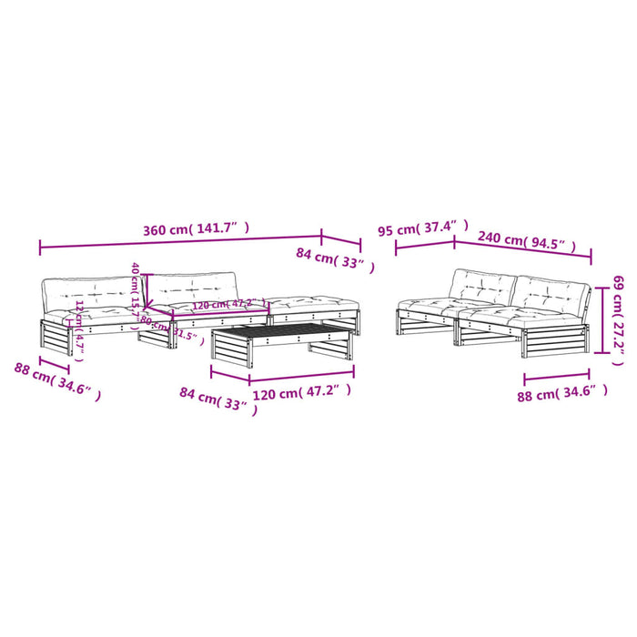 Set Divani da Giardino 6 pz con Cuscini in Legno Massello Miele 3186154