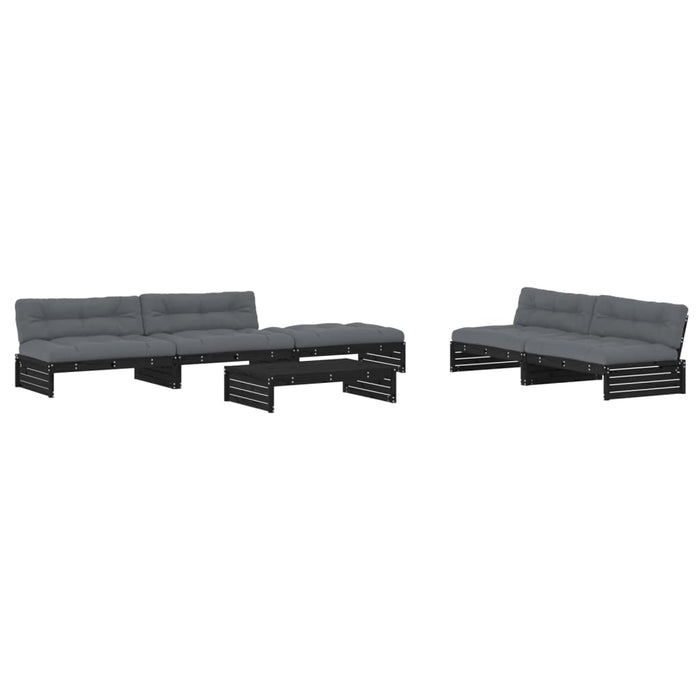 Set Divani da Giardino 6 pz con Cuscini in Legno Massello Nero 3186155