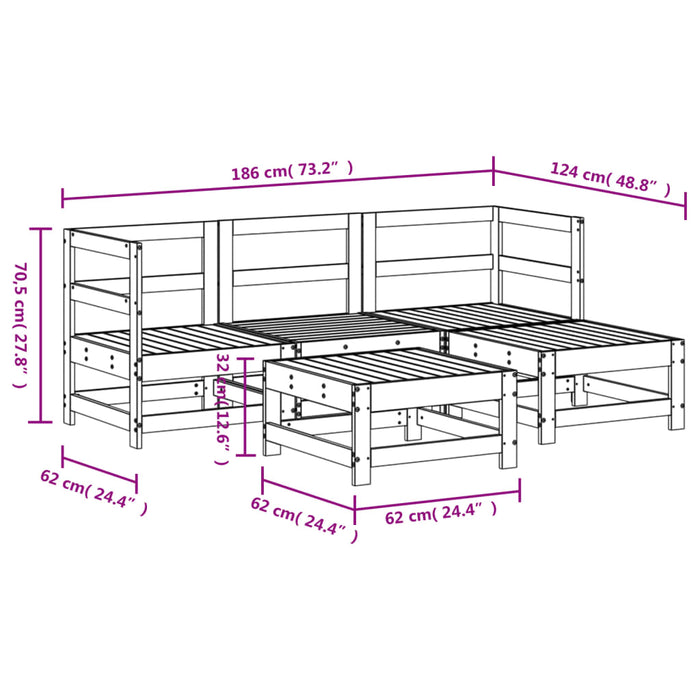 Set Salotto da Giardino 5 pz Miele in Legno Massello di Pino 3186175