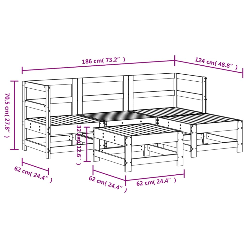 Set Salotto da Giardino 5 pz in Legno Impregnato di Pino 3186178