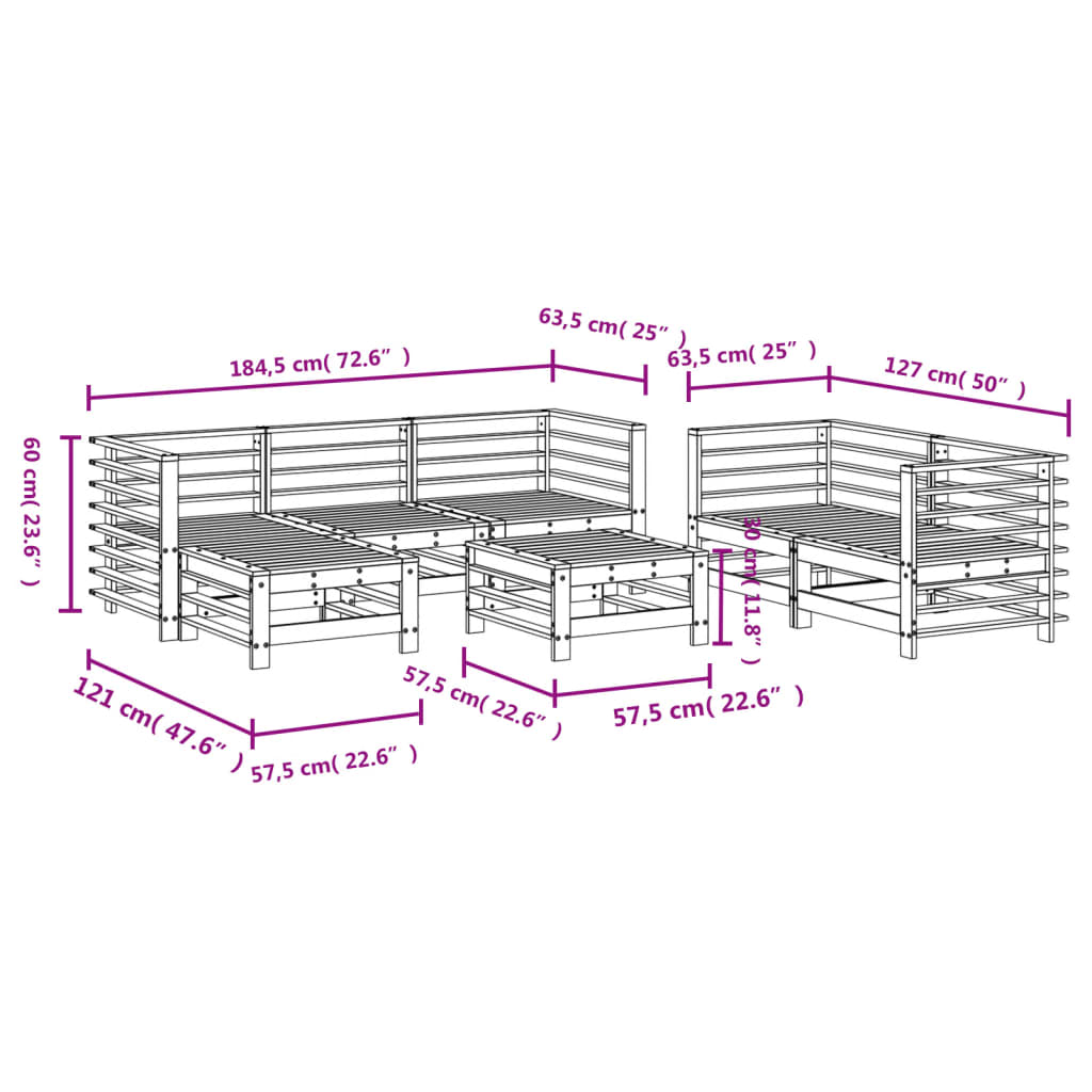 Set Salotto da Giardino 7 pz in Legno Massello di Pino 3186193