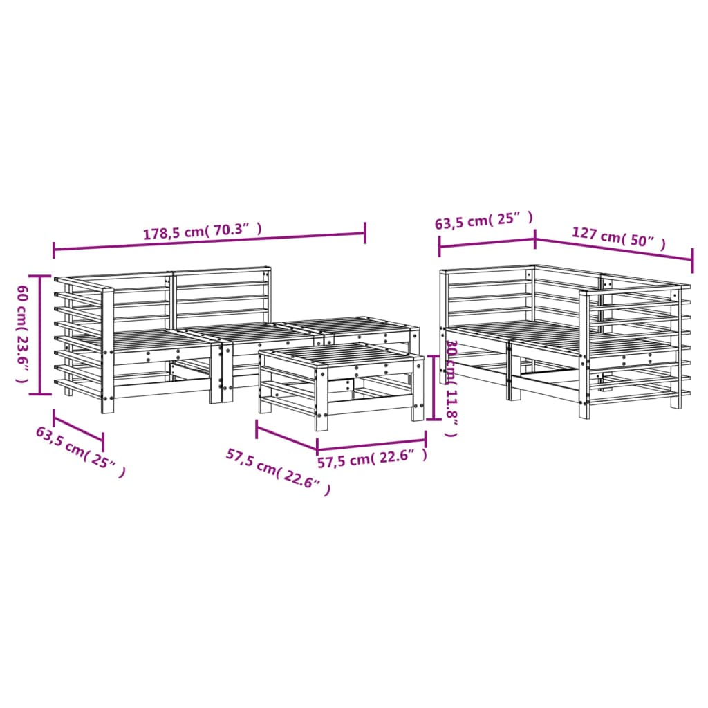 Set Salotto da Giardino 6 pz Grigio in Legno Massello di Pino 3186202