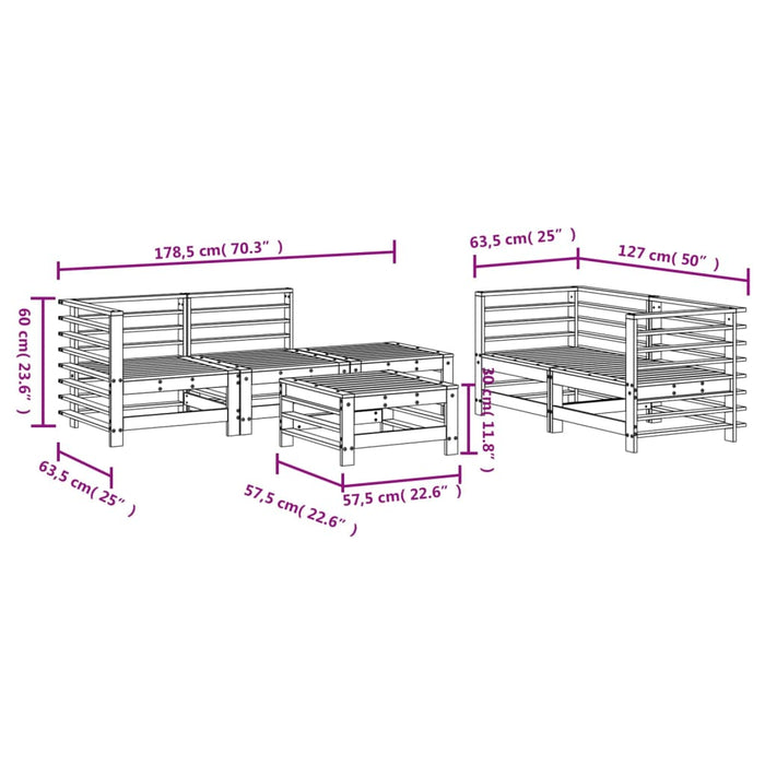 Set Salotto da Giardino 6 pz Miele in Legno Massello di Pino 3186203