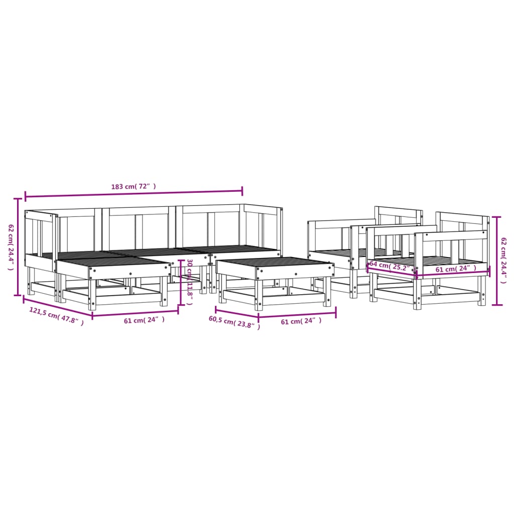 Set Salotto da Giardino 7 pz Bianco in Legno Massello di Pino 3186208