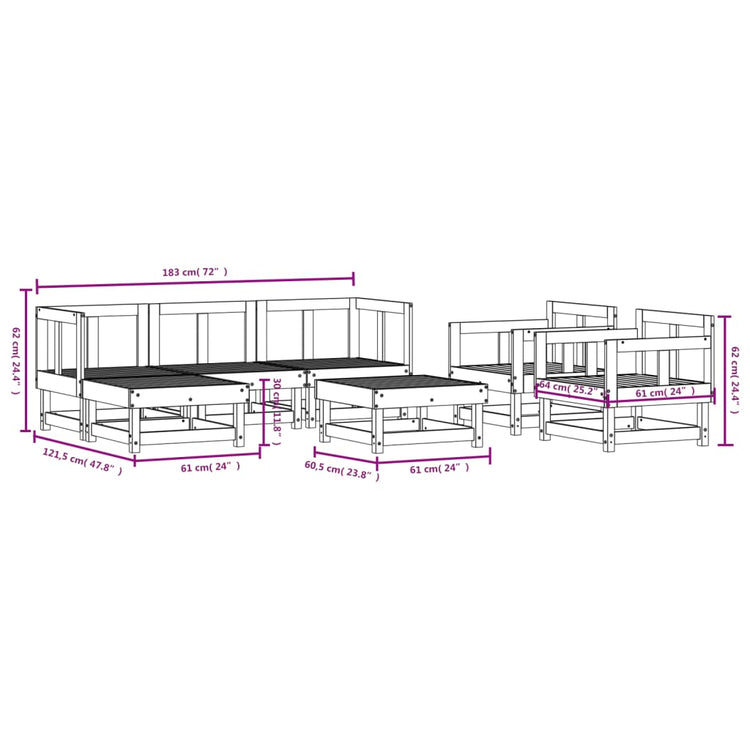 Set Salotto da Giardino 7 pz Bianco in Legno Massello di Pino 3186208