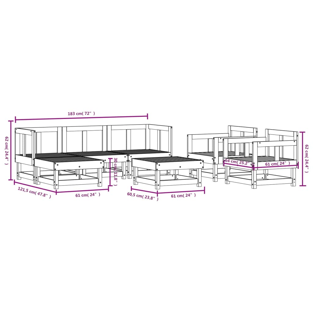 Set Salotto da Giardino 7 pz in Legno Impregnato di Pino 3186220