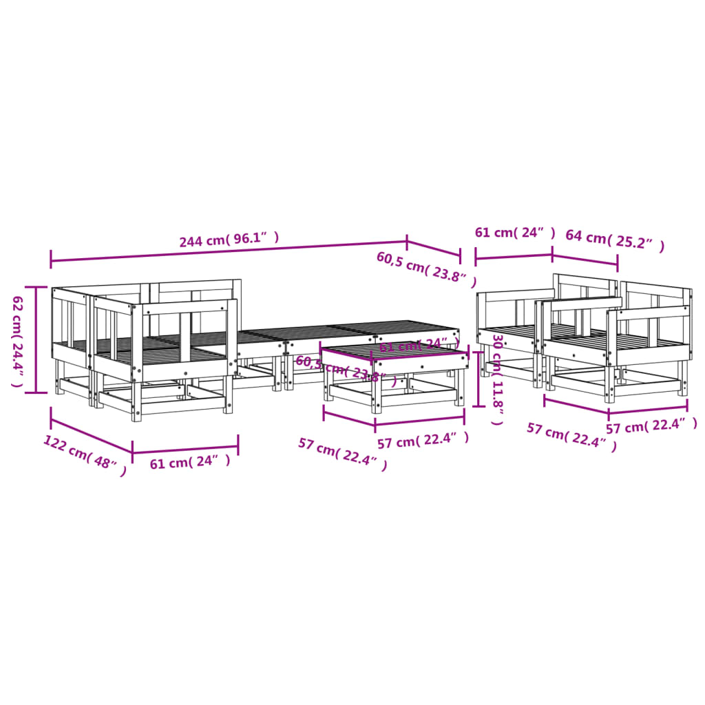 Set Salotto da Giardino 8 pz in Legno Massello di Pino Bianco 3186222