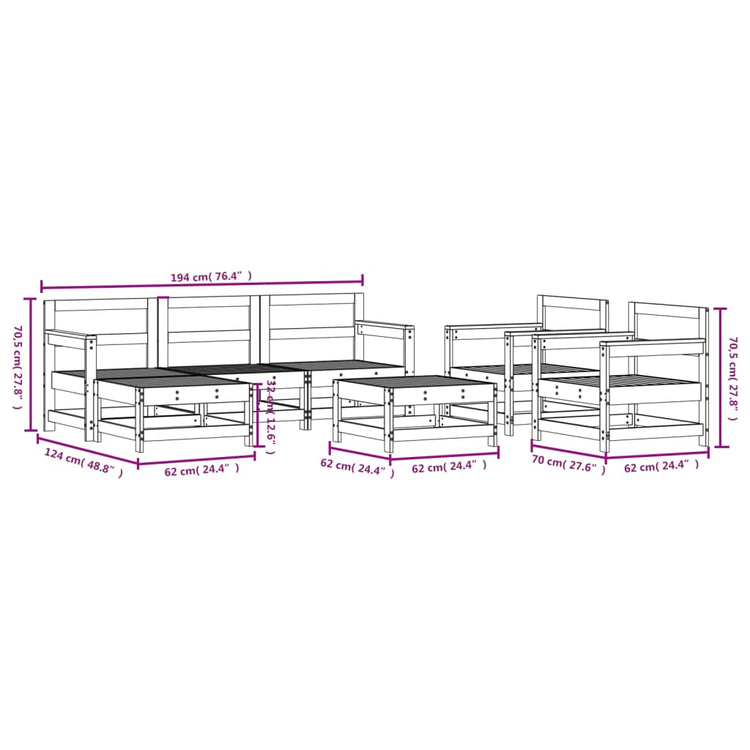 Set Salotto da Giardino 7 pz Bianco in Legno Massello di Pino 3186229