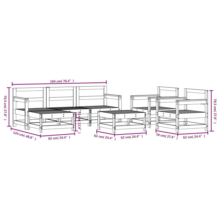 Set Salotto da Giardino 7 pz Grigio in Legno Massello di Pino 3186230