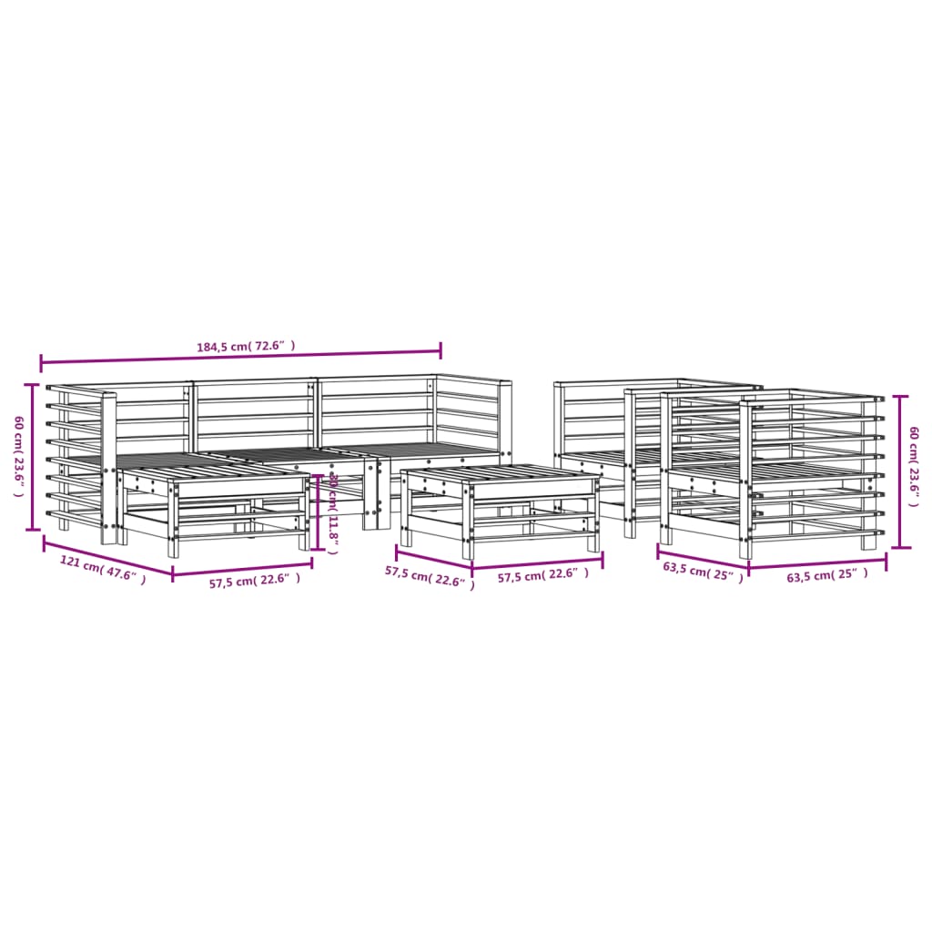 Set Salotto da Giardino 7 pz in Legno Massello di Pino 3186235