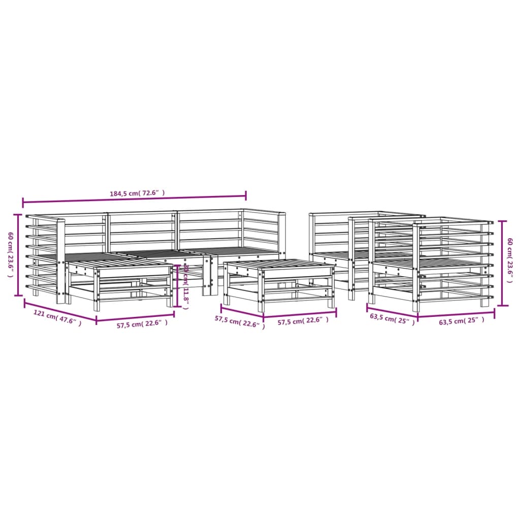 Set Salotto da Giardino 7 pz in Legno Impregnato di Pino 3186241