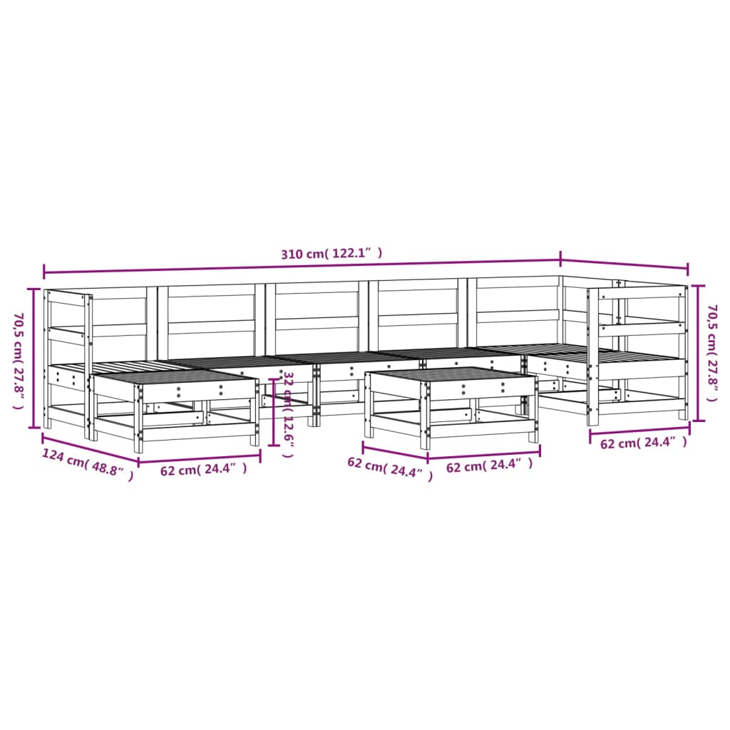 Set Salotto da Giardino 8 pz in Legno Massello di Pino Bianco 3186271