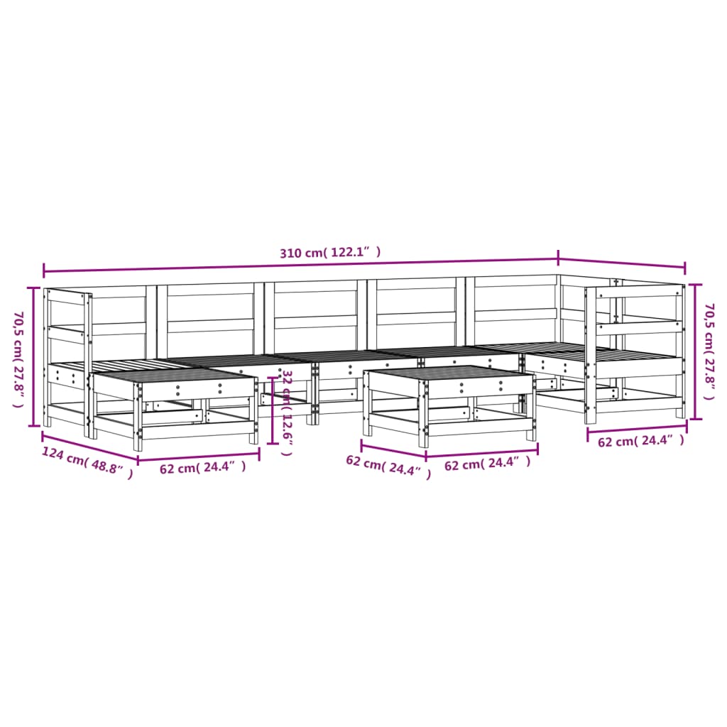 Set Salotto da Giardino 8 pz in Legno Massello di Pino Grigio 3186272