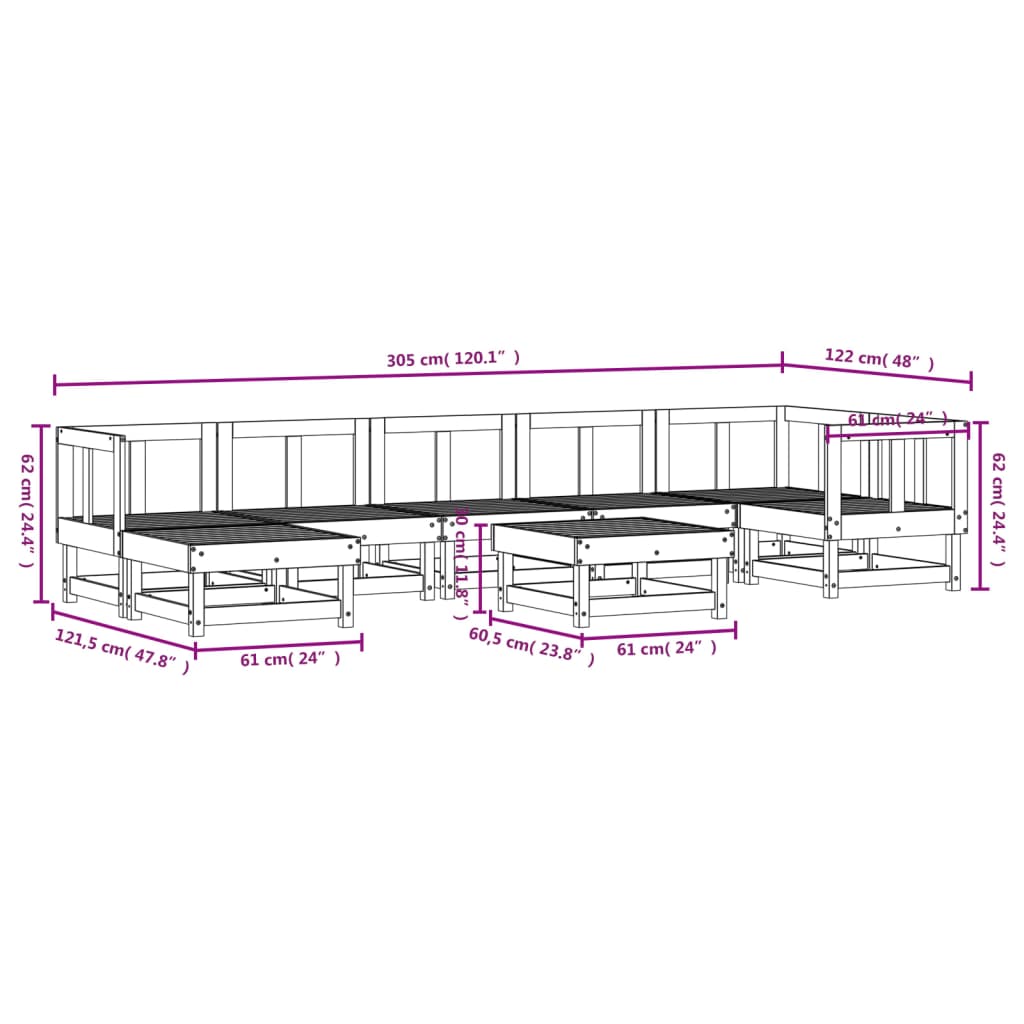 Set Salotto da Giardino 8 pz in Legno Massello di Pino Bianco 3186278