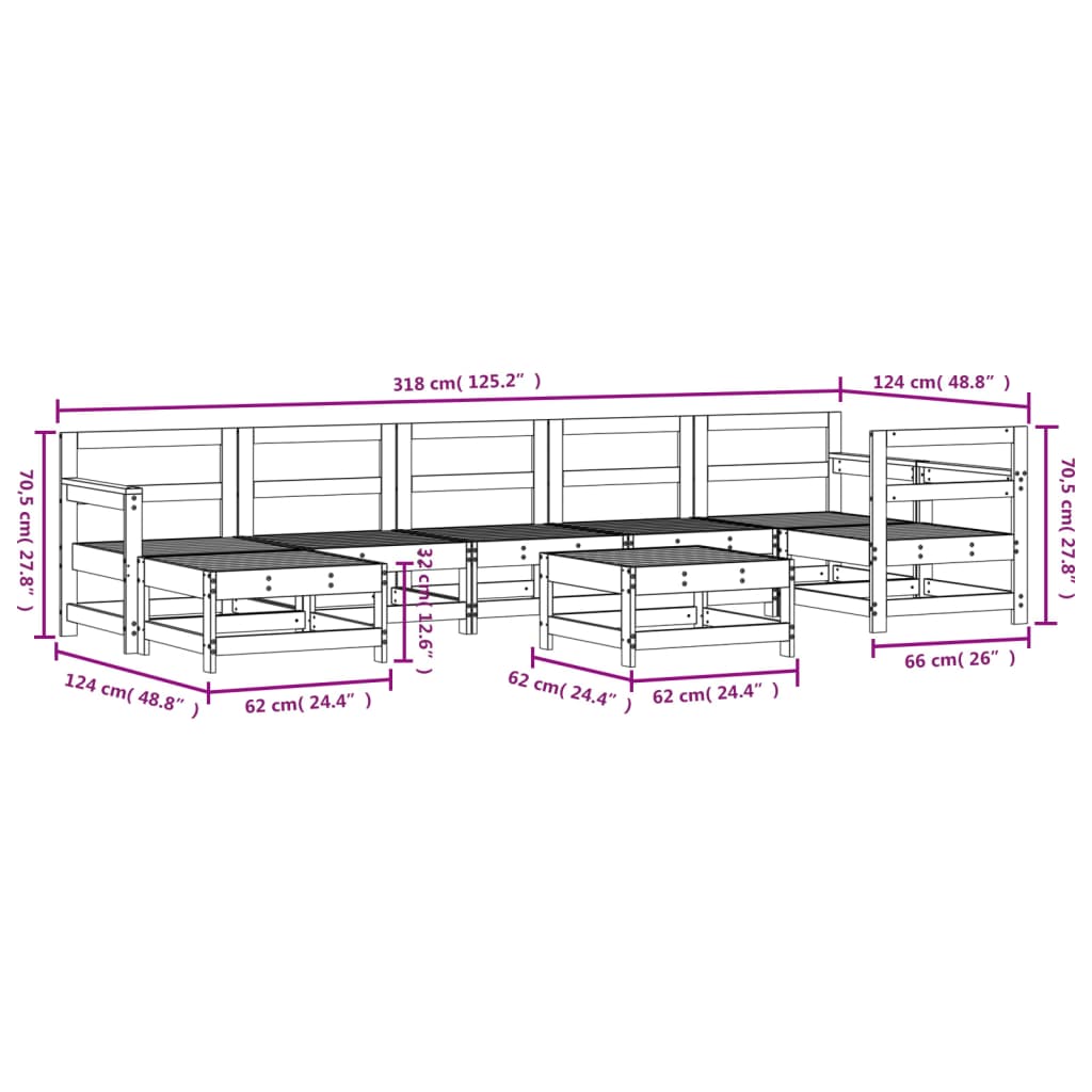 Set Salotto da Giardino 8 pz in Legno Impregnato di Pino 3186290