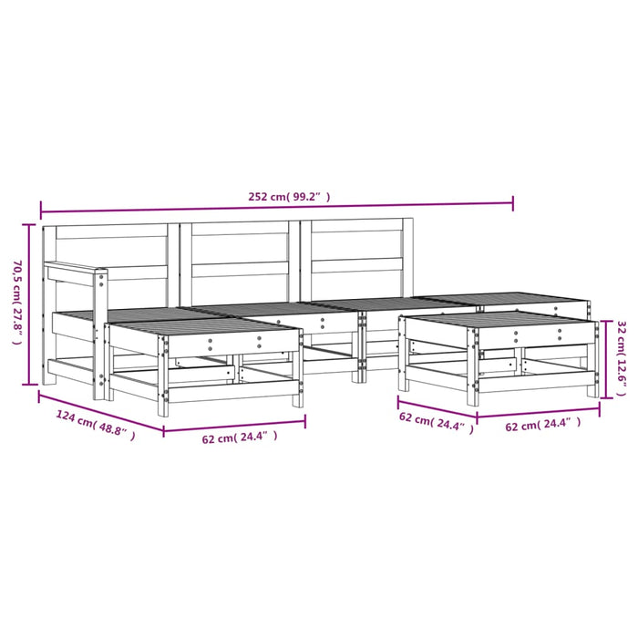 Set Salotto da Giardino 6 pz Grigio in Legno Massello di Pino 3186321