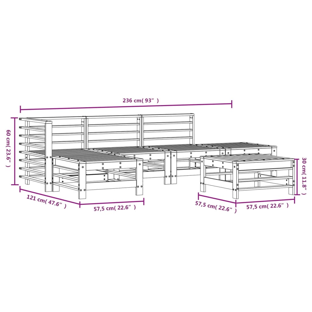 Set Salotto da Giardino 6 pz in Legno Massello di Pino 3186326