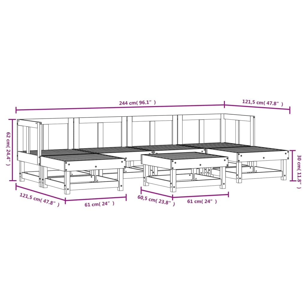 Set Salotto da Giardino 7 pz Bianco in Legno Massello di Pino 3186341