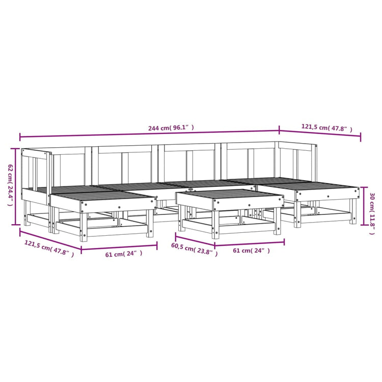 Set Salotto da Giardino 7 pz Bianco in Legno Massello di Pino 3186341