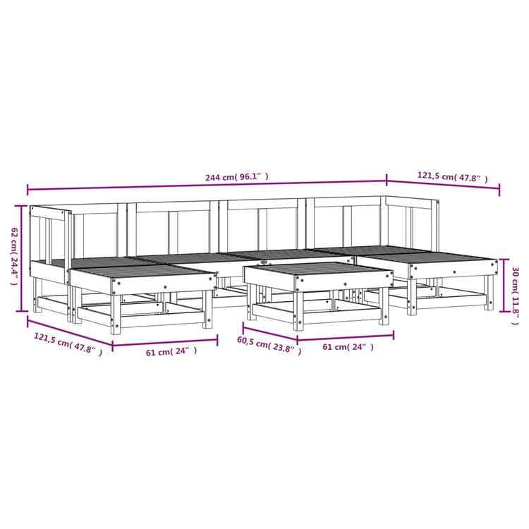 Set Salotto da Giardino 7 pz Bianco in Legno Massello di Pino 3186348