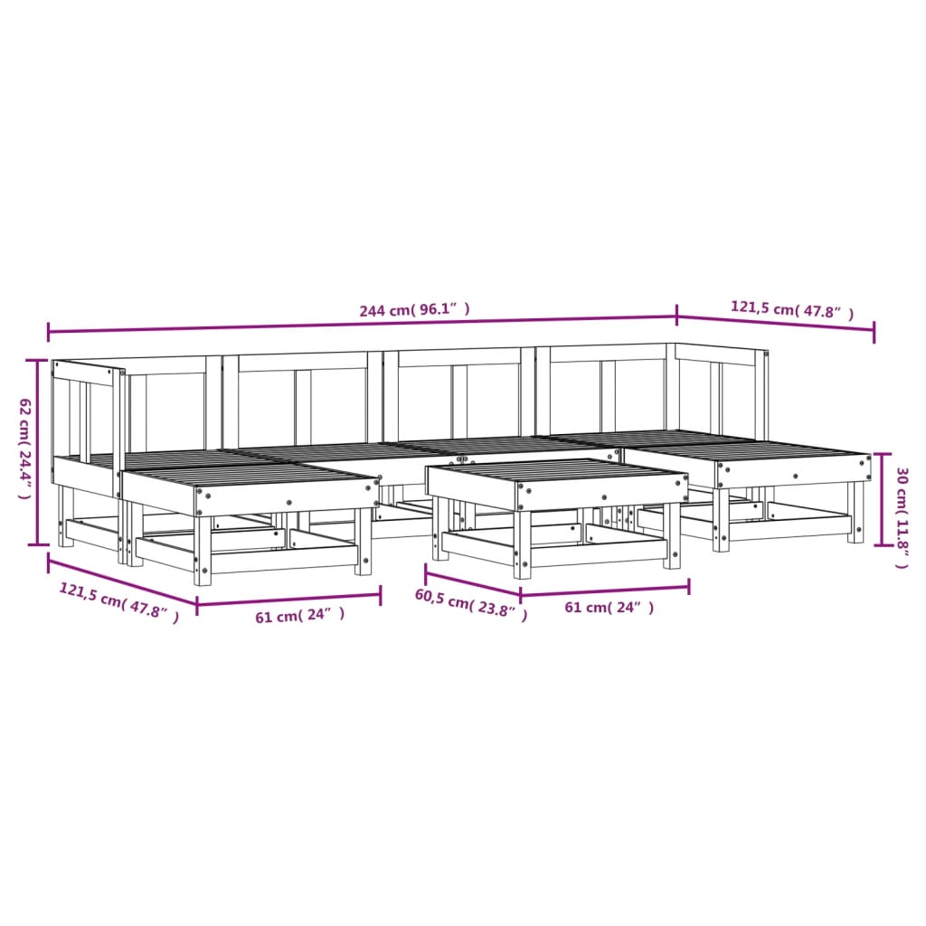 Set Salotto da Giardino 7 pz Grigio in Legno Massello di Pino 3186349