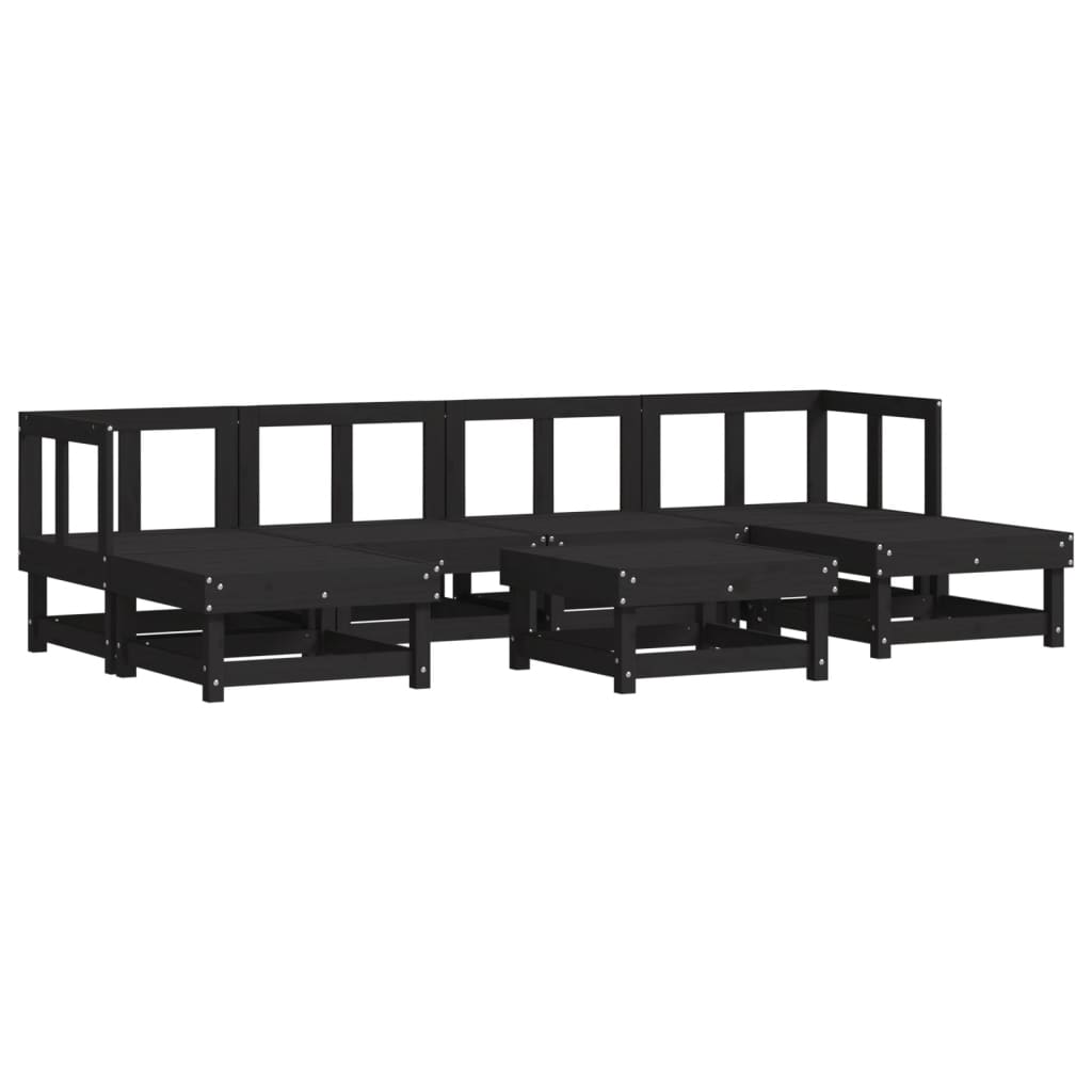 Set Salotto da Giardino 7 pz Nero in Legno Massello di Pino 3186351