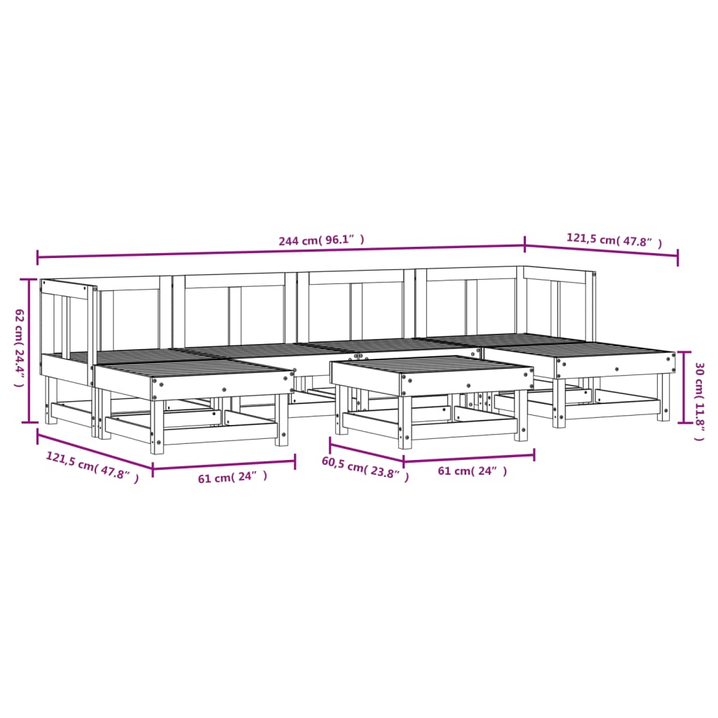 Set Salotto da Giardino 7 pz Nero in Legno Massello di Pino 3186351