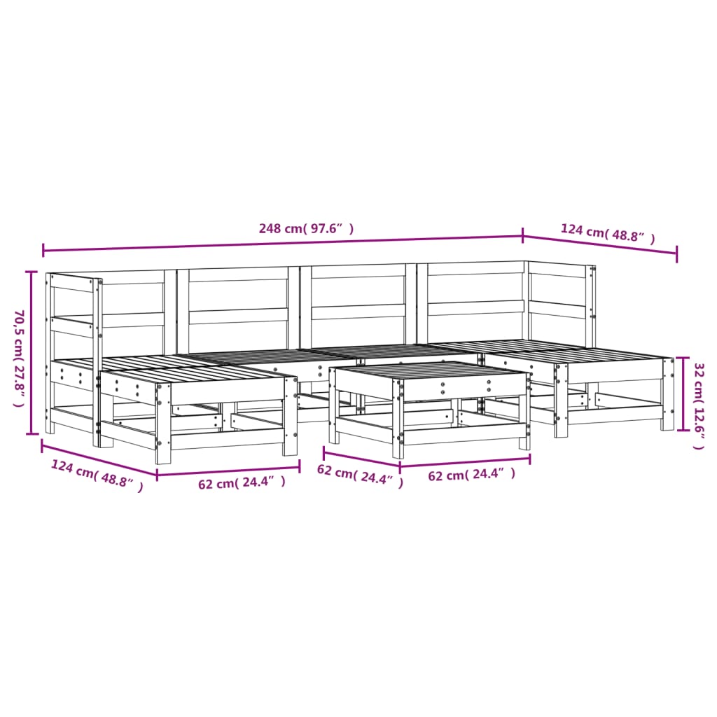 Set Salotto da Giardino 7 pz Bianco in Legno Massello di Pino 3186362