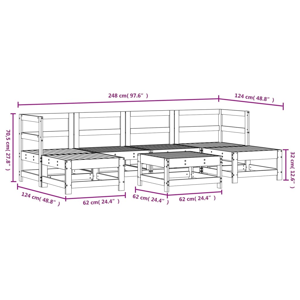 Set Salotto da Giardino 7 pz Grigio in Legno Massello di Pino 3186363