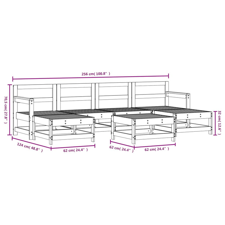 Set Salotto da Giardino 7 pz Bianco in Legno Massello di Pino 3186369