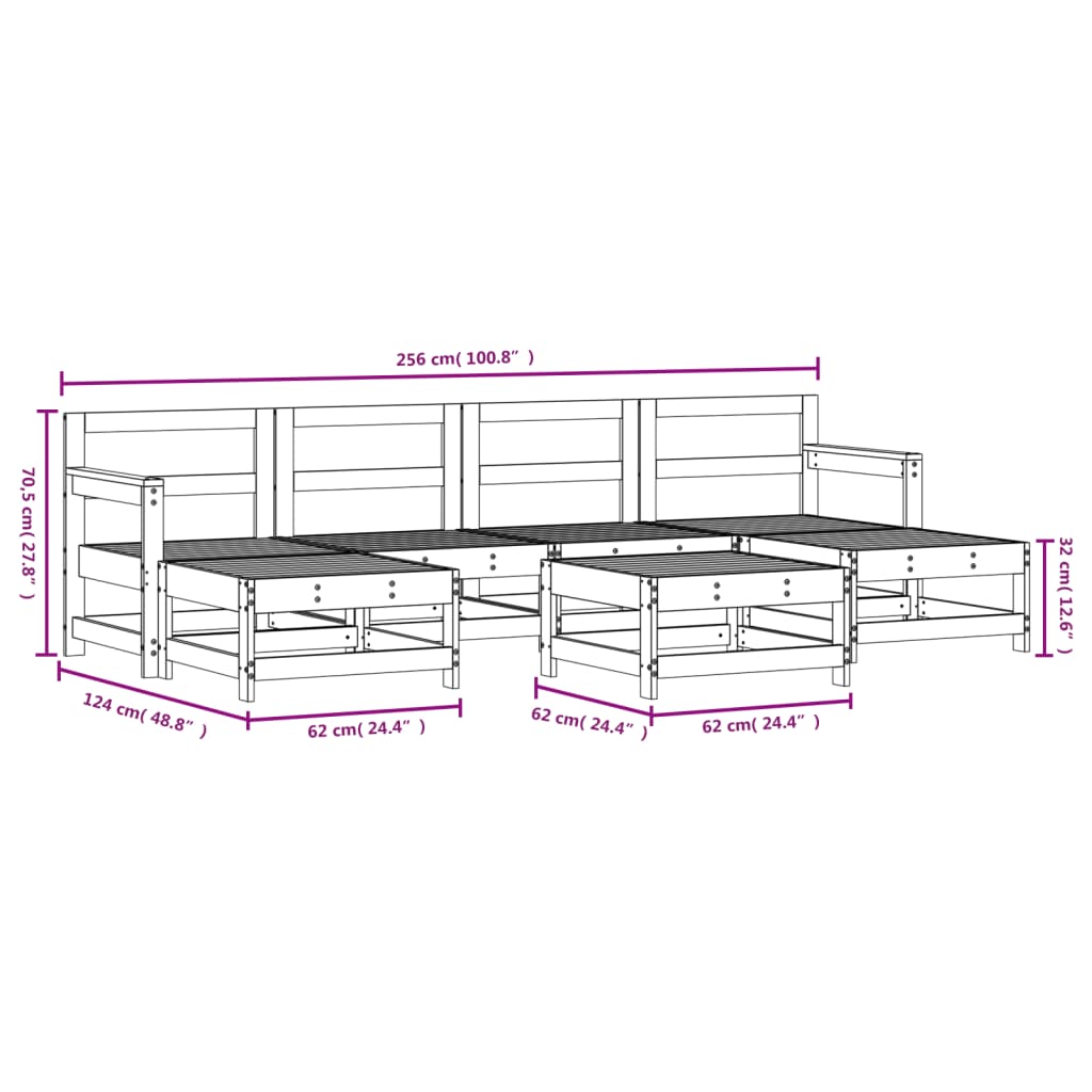 Set Salotto da Giardino 7 pz Grigio in Legno Massello di Pino 3186370