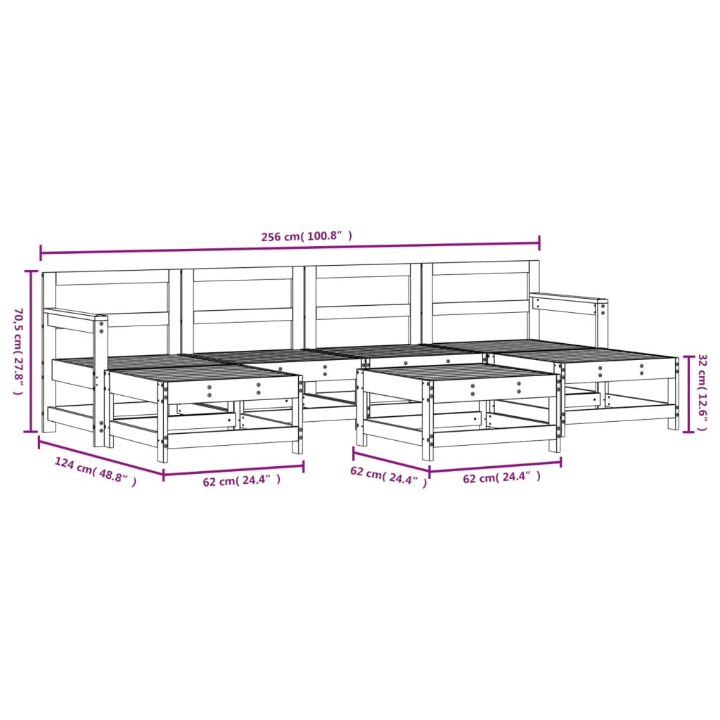 Set Salotto da Giardino 7 pz Grigio in Legno Massello di Pino 3186377