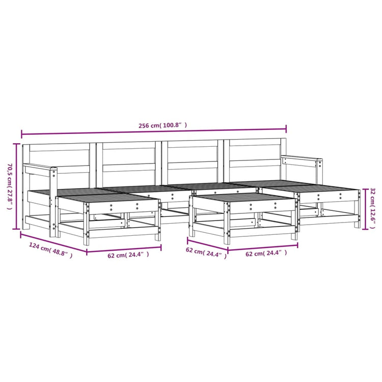 Set Salotto da Giardino 7 pz Grigio in Legno Massello di Pino 3186377