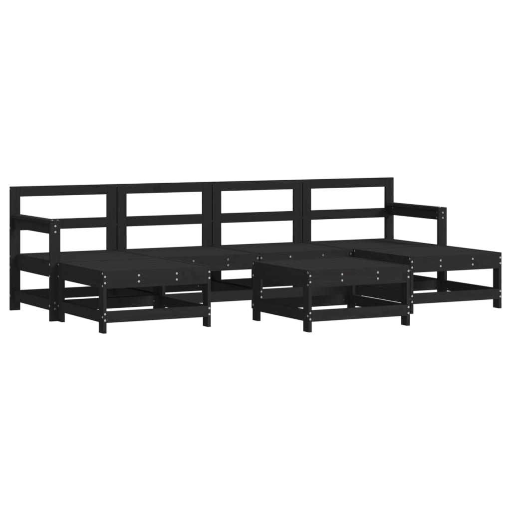 Set Salotto da Giardino 7 pz Nero in Legno Massello di Pino 3186379