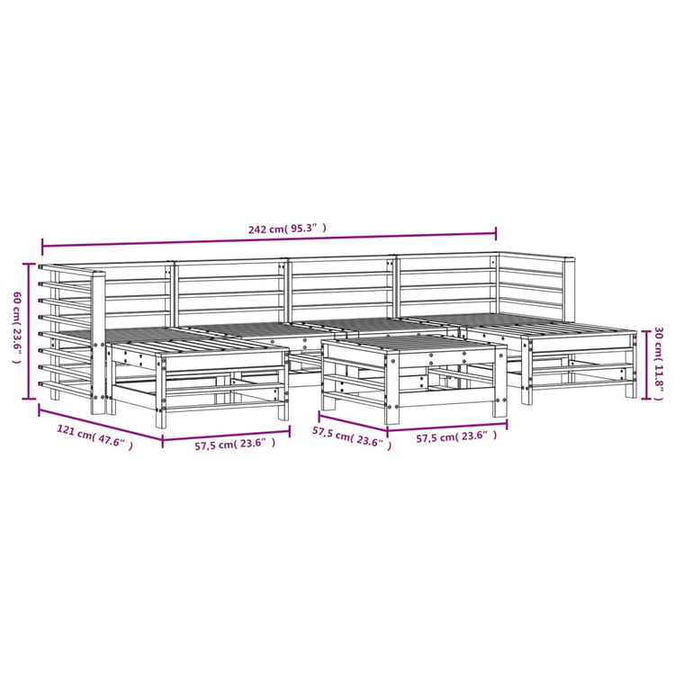 Set Salotto da Giardino 7 pz in Legno Massello di Pino 3186396