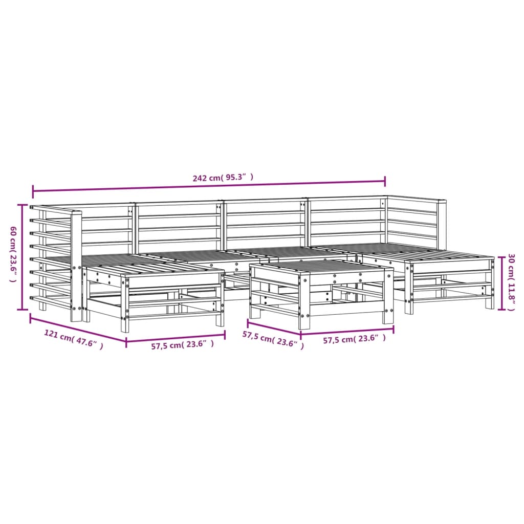 Set Salotto da Giardino 7 pz Bianco in Legno Massello di Pino 3186397