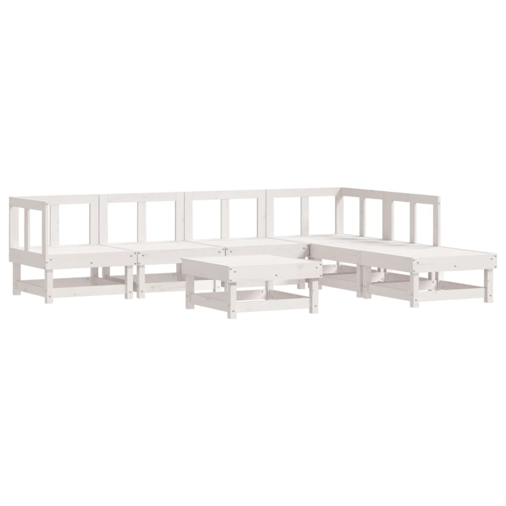 Set Salotto da Giardino 7 pz Bianco in Legno Massello di Pino 3186404