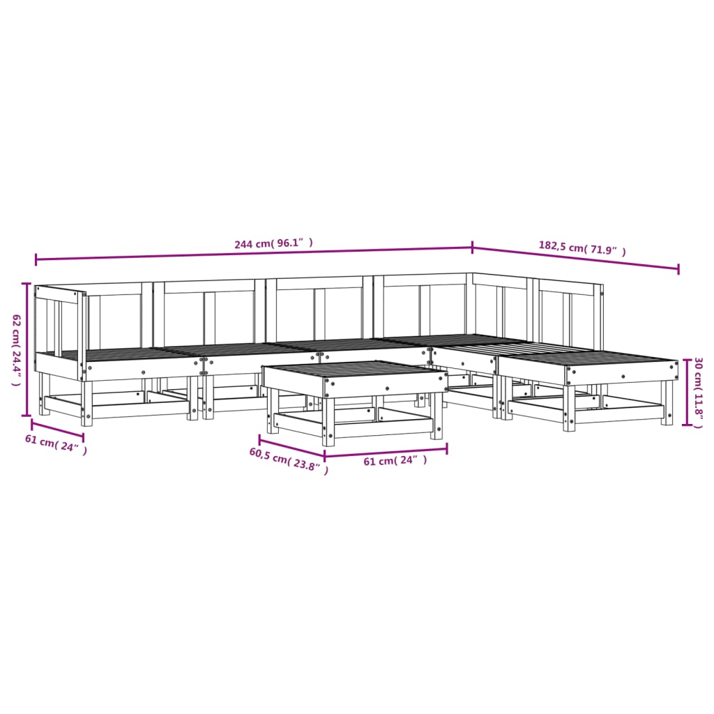 Set Salotto da Giardino 7 pz Bianco in Legno Massello di Pino 3186404