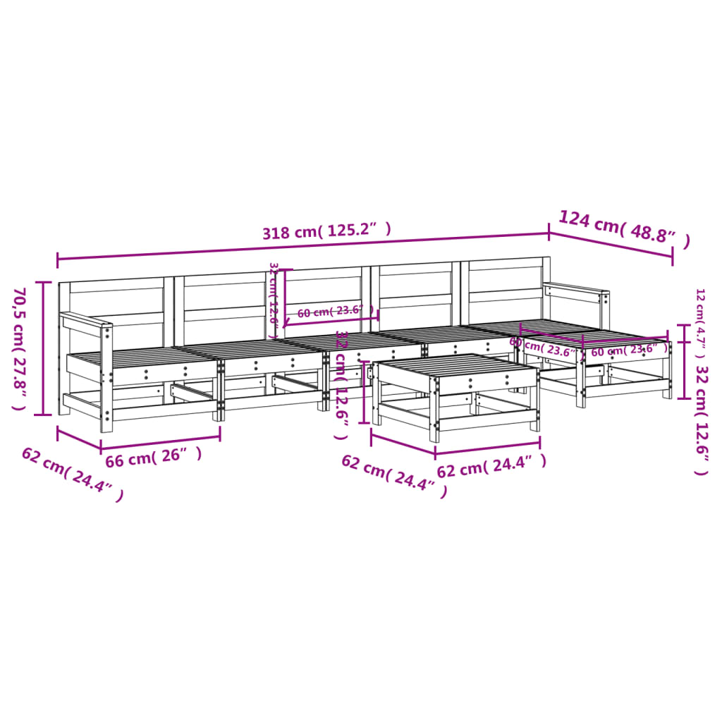 Set Salotto da Giardino 7 pz Bianco in Legno Massello di Pino 3186418