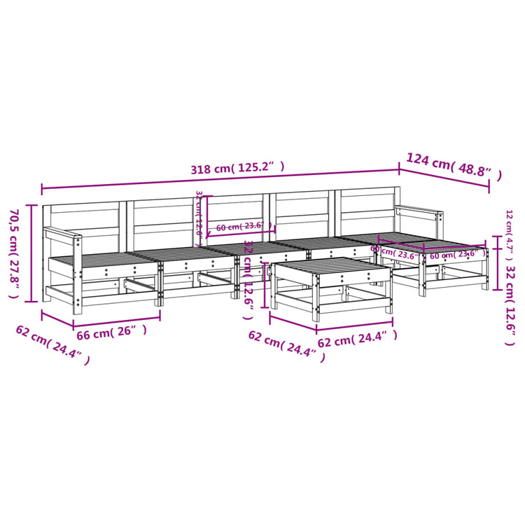 Set Salotto da Giardino 7 pz Bianco in Legno Massello di Pino 3186418