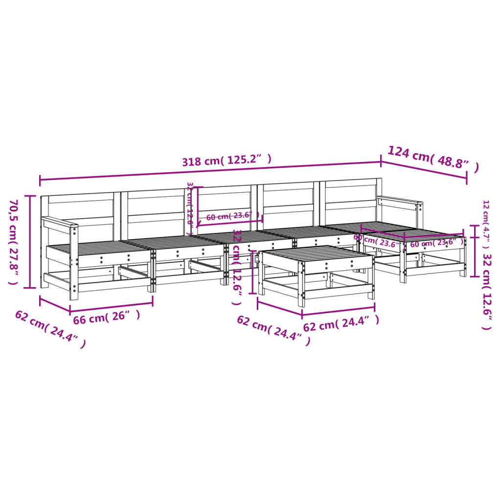 Set Salotto da Giardino 7 pz ambra in Legno Massello di Pino 3186427