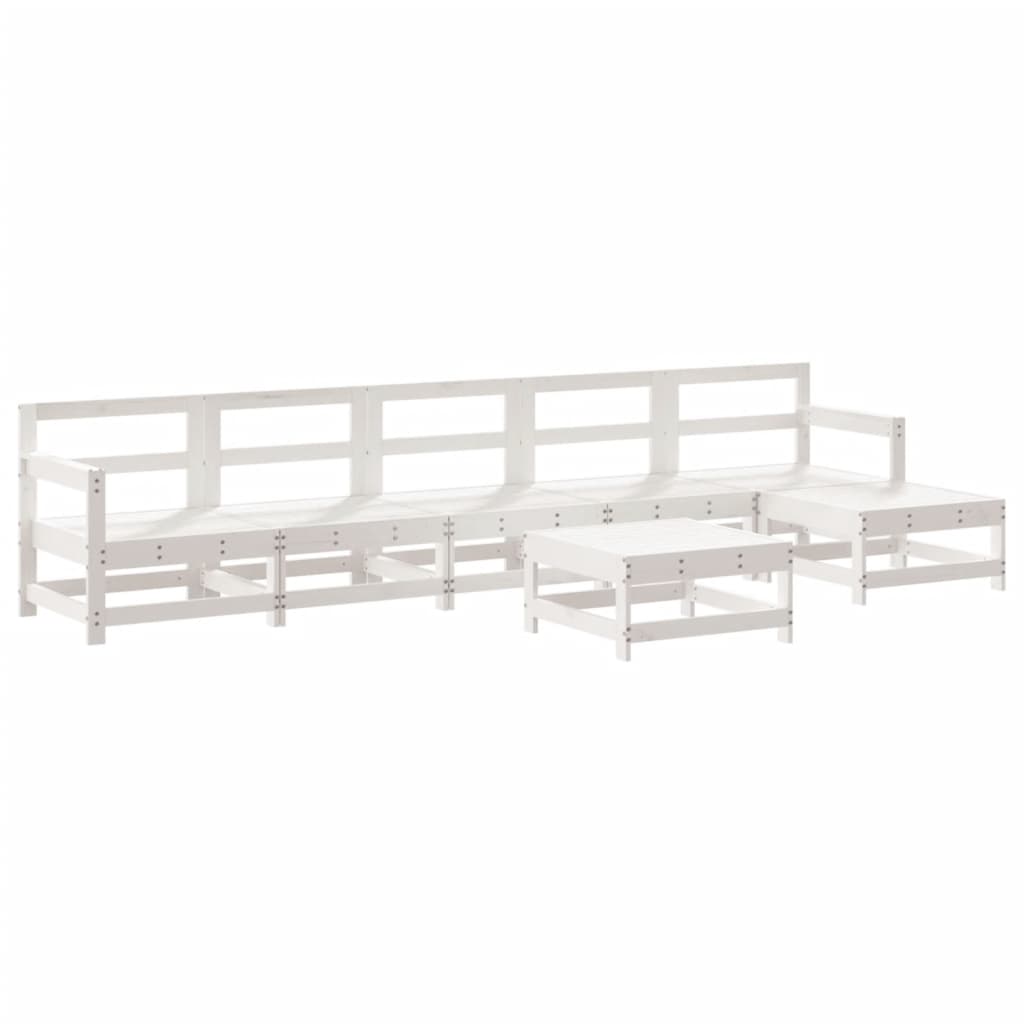 Set Salotto da Giardino 7 pz Bianco in Legno Massello di Pino 3186432