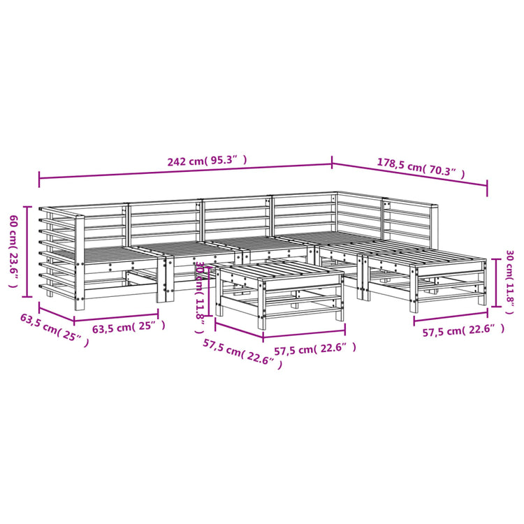 Set Salotto da Giardino 7 pz Nero in Legno Massello di Pino 3186442