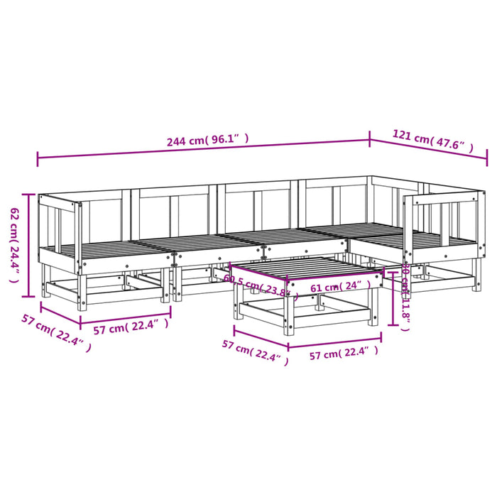 Set Salotto da Giardino 6 pz Grigio in Legno Massello di Pino 3186447