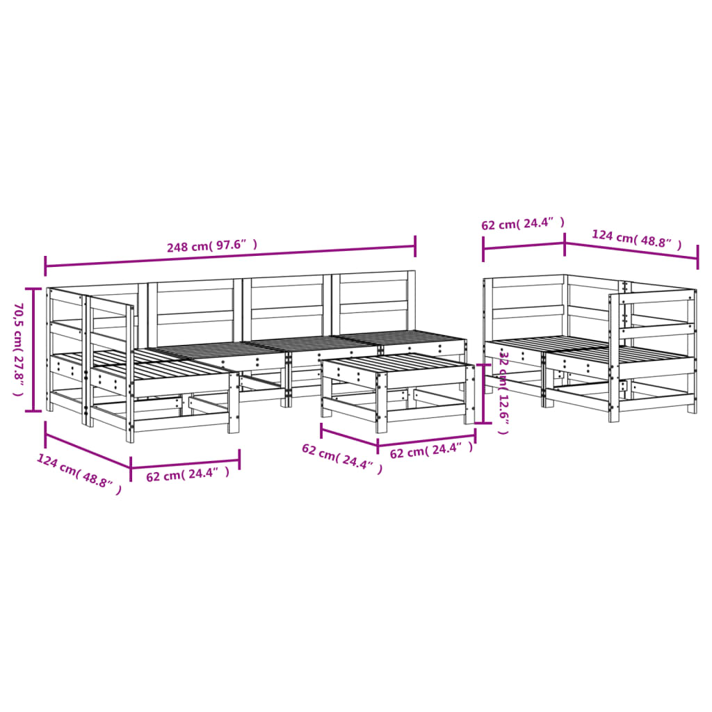 Set Salotto da Giardino 8 pz in Legno Massello di Pino Bianco 3186453