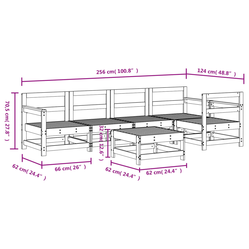 Set Salotto da Giardino 6 pz in Legno Massello di Pino 3186459