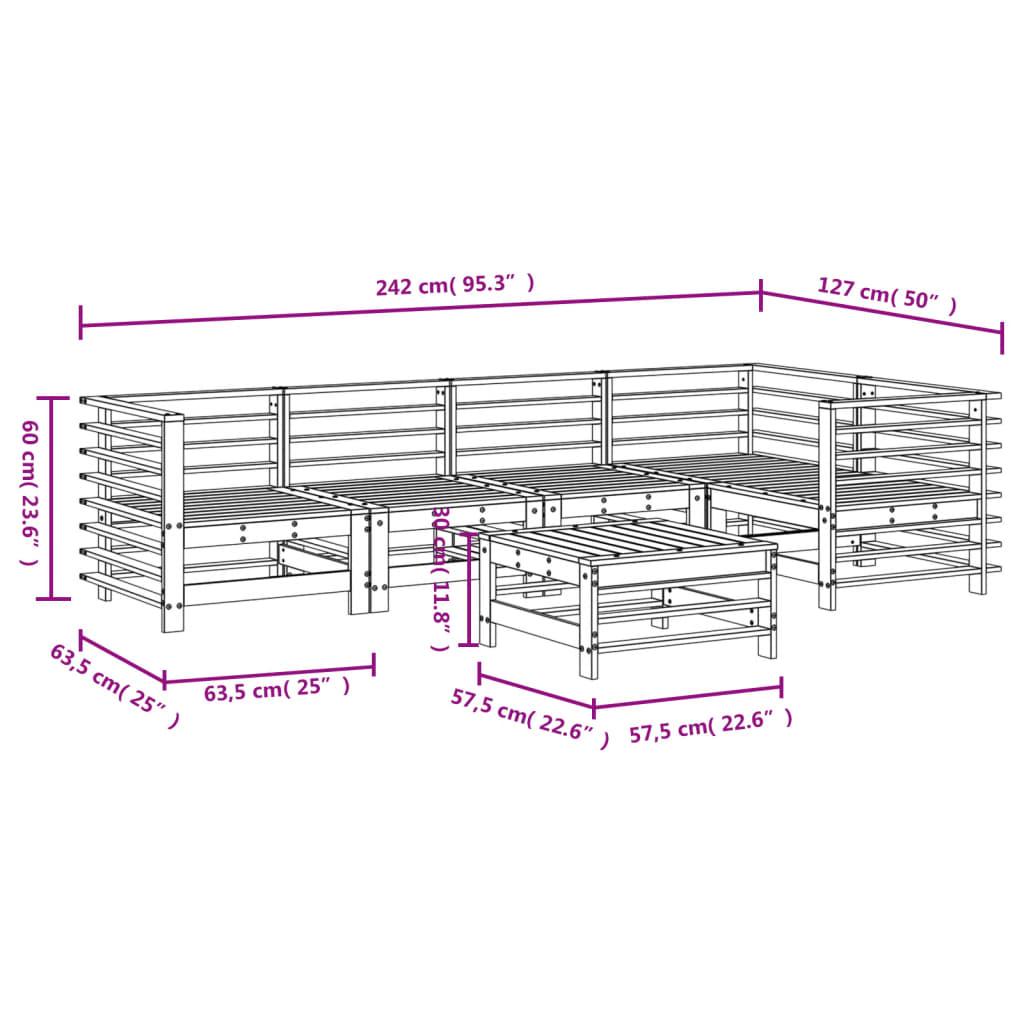 Set Salotto da Giardino 6 pz Bianco in Legno Massello di Pino 3186474