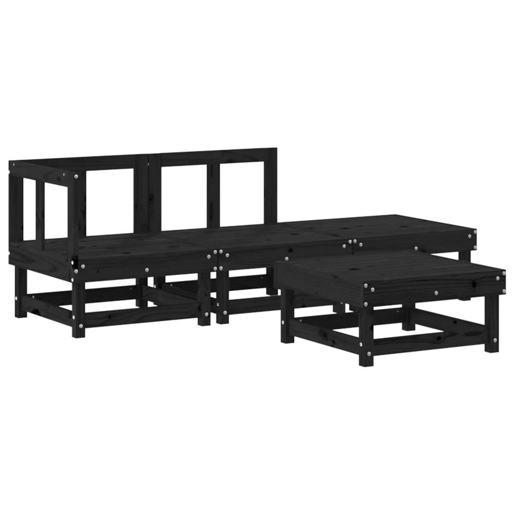 Set Salotto da Giardino 4 pz Nero in Legno Massello di Pino 3186484